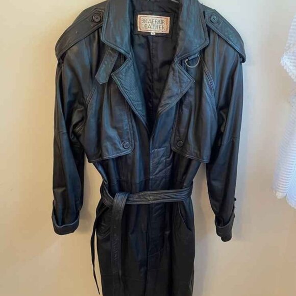 BRAEFAIR LEATHER NY Jackets & Blazers - Ladies' black leather long coat, BRAEFAIR LEATHER NY, size XL